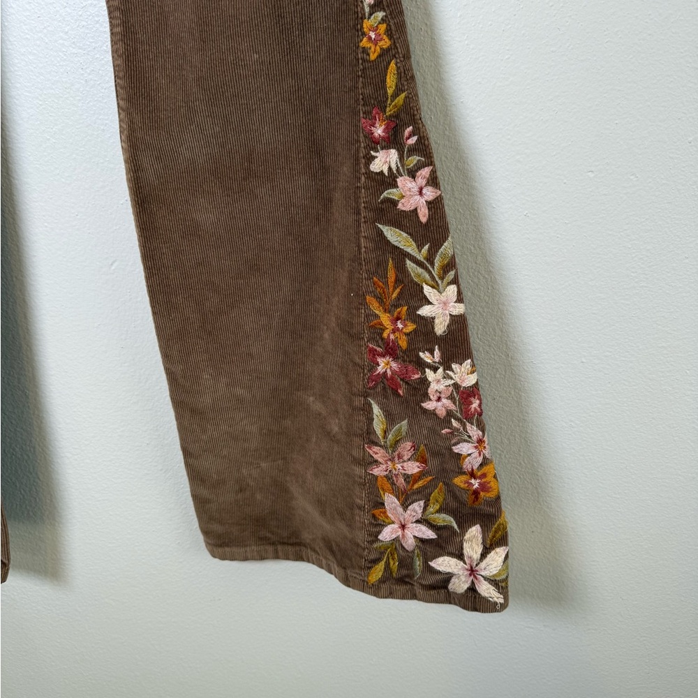 DRIFTWOOD Farrah Brown Embroidered Flare Pants with floral Accents - Picture 5 of 9